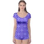 Decor Pattern Blue Curved Line Boyleg Leotard 