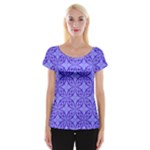 Decor Pattern Blue Curved Line Cap Sleeve Top