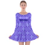 Decor Pattern Blue Curved Line Long Sleeve Skater Dress