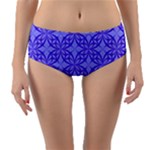 Decor Pattern Blue Curved Line Reversible Mid-Waist Bikini Bottoms