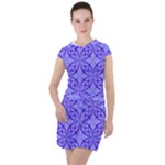 Decor Pattern Blue Curved Line Drawstring Hooded Dress