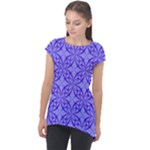 Decor Pattern Blue Curved Line Cap Sleeve High Low Top