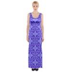 Decor Pattern Blue Curved Line Thigh Split Maxi Dress