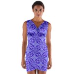 Decor Pattern Blue Curved Line Wrap Front Bodycon Dress