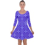 Decor Pattern Blue Curved Line Quarter Sleeve Skater Dress