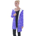 Decor Pattern Blue Curved Line Longline Hooded Cardigan
