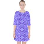 Decor Pattern Blue Curved Line Quarter Sleeve Pocket Dress