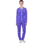 Decor Pattern Blue Curved Line Casual Jacket and Pants Set