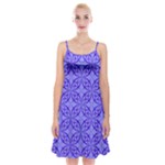 Decor Pattern Blue Curved Line Spaghetti Strap Velvet Dress
