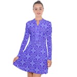 Decor Pattern Blue Curved Line Long Sleeve Panel Dress