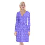 Decor Pattern Blue Curved Line Long Sleeve Velvet Front Wrap Dress