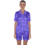 Decor Pattern Blue Curved Line Satin Short Sleeve Pajamas Set
