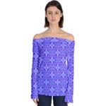 Decor Pattern Blue Curved Line Off Shoulder Long Sleeve Top