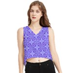 Decor Pattern Blue Curved Line V-Neck Cropped Tank Top