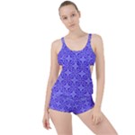 Decor Pattern Blue Curved Line Boyleg Tankini Set 