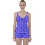 Decor Pattern Blue Curved Line Tie Front Two Piece Tankini