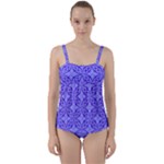 Decor Pattern Blue Curved Line Twist Front Tankini Set