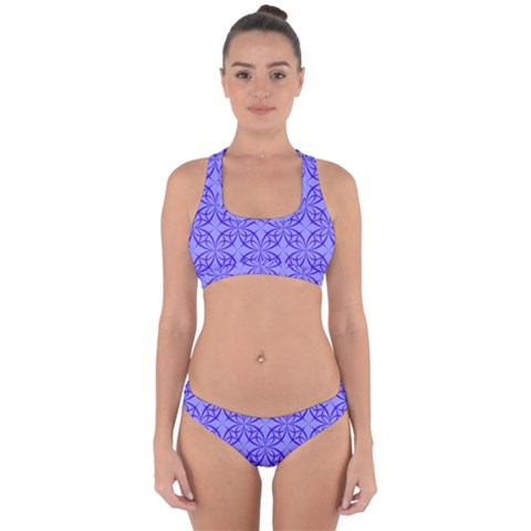 Decor Pattern Blue Curved Line Cross Back Hipster Bikini Set from ArtsNow.com