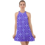 Decor Pattern Blue Curved Line Halter Tie Back Chiffon Dress