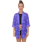 Decor Pattern Blue Curved Line Open Front Chiffon Kimono