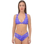Decor Pattern Blue Curved Line Double Strap Halter Bikini Set