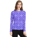 Decor Pattern Blue Curved Line Women s Long Sleeve Rash Guard