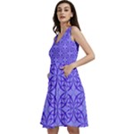 Decor Pattern Blue Curved Line Sleeveless V-Neck Skater Dress with Pockets