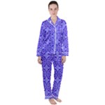 Decor Pattern Blue Curved Line Women s Long Sleeve Satin Pajamas Set	