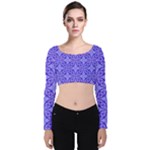 Decor Pattern Blue Curved Line Velvet Long Sleeve Crop Top