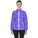 Decor Pattern Blue Curved Line Women s High Neck Windbreaker