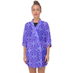 Decor Pattern Blue Curved Line Half Sleeve Chiffon Kimono