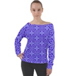 Decor Pattern Blue Curved Line Off Shoulder Long Sleeve Velour Top