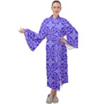 Decor Pattern Blue Curved Line Maxi Velvet Kimono
