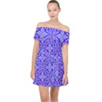 Decor Pattern Blue Curved Line Off Shoulder Chiffon Dress