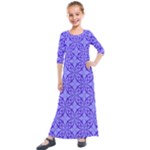 Decor Pattern Blue Curved Line Kids  Quarter Sleeve Maxi Dress