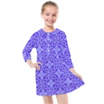 Decor Pattern Blue Curved Line Kids  Quarter Sleeve Shirt Dress