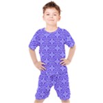 Decor Pattern Blue Curved Line Kids  T-Shirt and Shorts Set