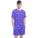 Decor Pattern Blue Curved Line Men s Mesh T-Shirt and Shorts Set