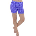 Decor Pattern Blue Curved Line Lightweight Velour Yoga Shorts