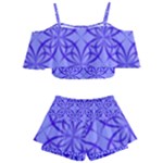 Decor Pattern Blue Curved Line Kids  Off Shoulder Skirt Bikini