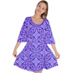 Decor Pattern Blue Curved Line Velour Kimono Dress
