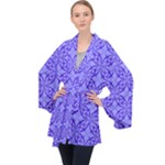 Decor Pattern Blue Curved Line Long Sleeve Velvet Kimono 