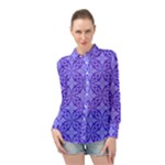 Decor Pattern Blue Curved Line Long Sleeve Chiffon Shirt