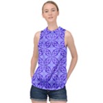 Decor Pattern Blue Curved Line High Neck Satin Top
