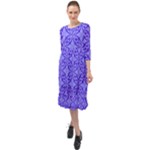 Decor Pattern Blue Curved Line Ruffle End Midi Chiffon Dress