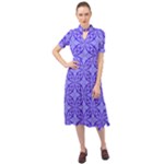 Decor Pattern Blue Curved Line Keyhole Neckline Chiffon Dress