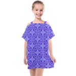Decor Pattern Blue Curved Line Kids  One Piece Chiffon Dress