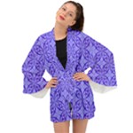 Decor Pattern Blue Curved Line Long Sleeve Kimono