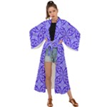 Decor Pattern Blue Curved Line Maxi Kimono