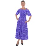 Decor Pattern Blue Curved Line Shoulder Straps Boho Maxi Dress 